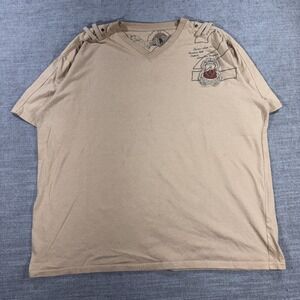 Raider Jean Co T-Shirt Mens 3X Tan Good V-Neck Embroidered Shoulder Straps‎